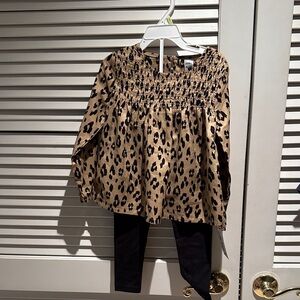 Carter's Tan and Black Leopard Print Blouse with black leggings